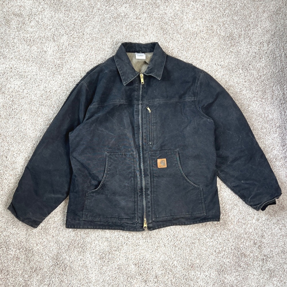 Vintage Carhartt Jacket Mens 2XL Black Canvas Duck Sherpa Lined Bomber C61BLK